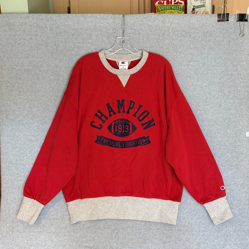 New! Champion Sweatshirt Mens Oversized Medium Red Physical Education Colorblock